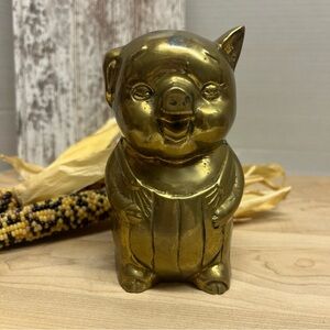 Vintage Brass Pig Piggy Bank Anthropomorphic Porky